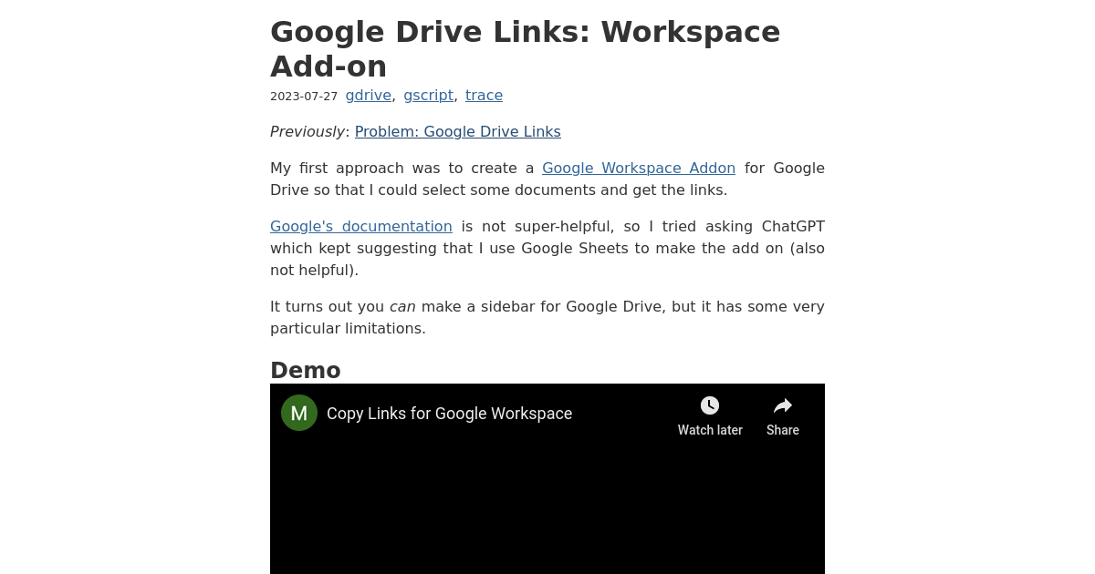Google Drive Links: Workspace Add-on