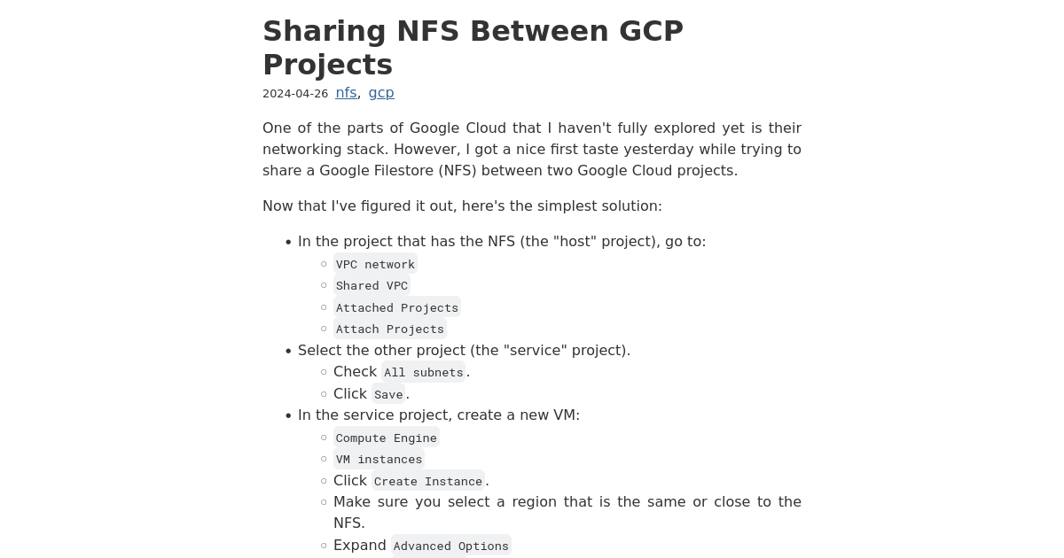 Sharing NFS Between GCP Projects