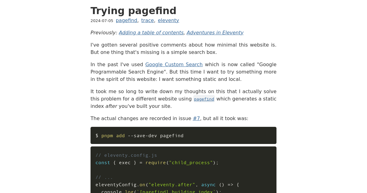 Trying pagefind