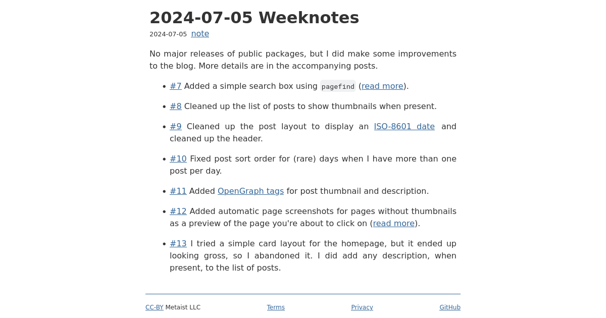 2024-07-05 Weeknotes