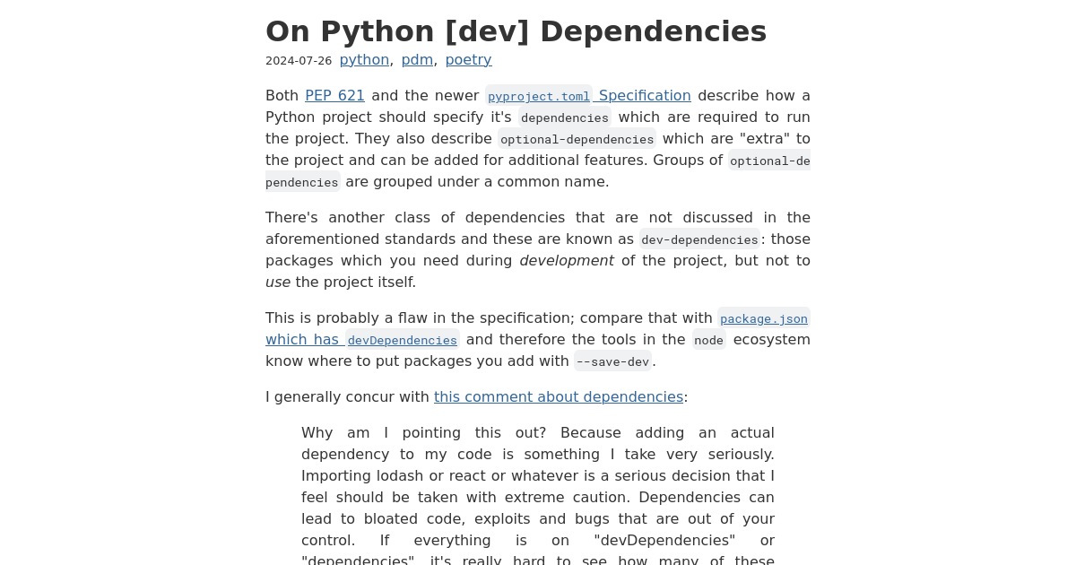 On Python [dev] Dependencies