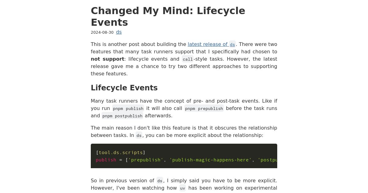 Changed My Mind: Lifecycle Events and call-style Tasks