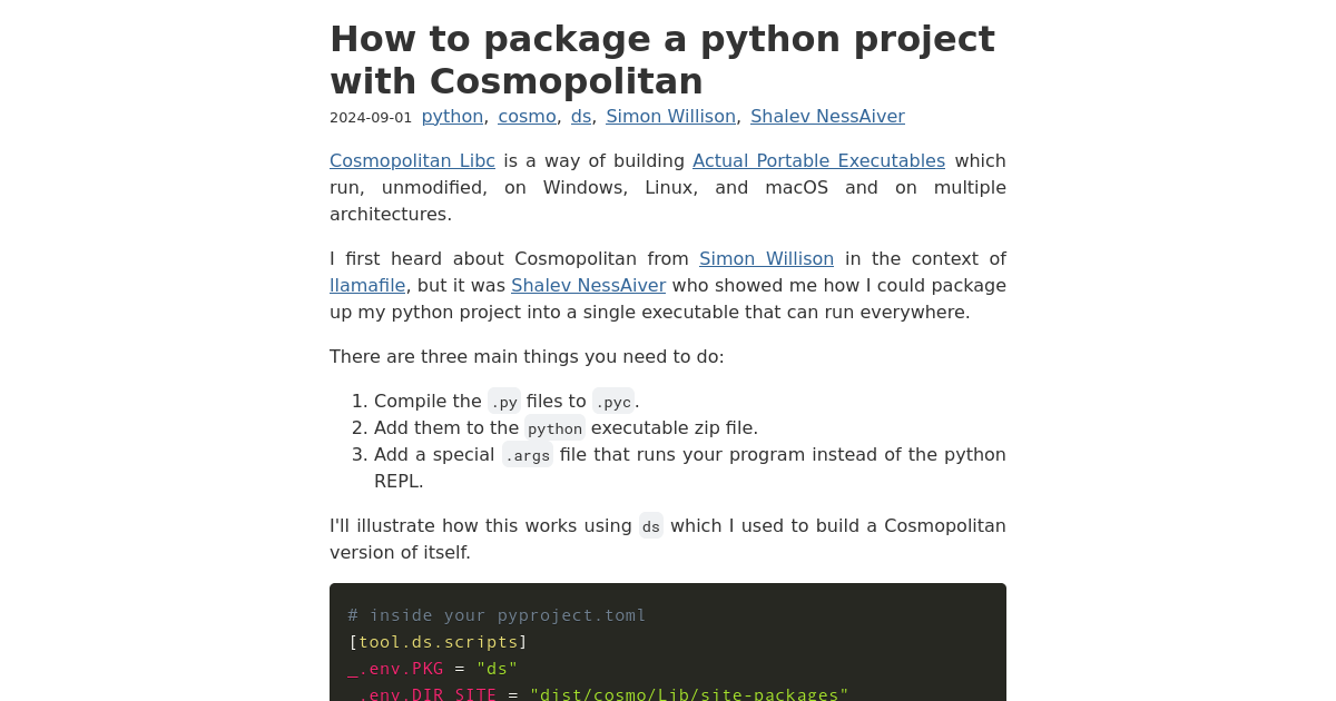 How to package a python project with Cosmopolitan