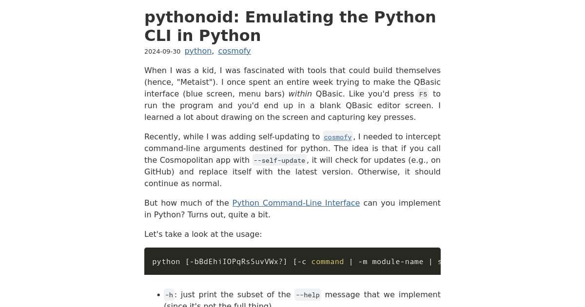 pythonoid: Emulating the Python CLI in Python