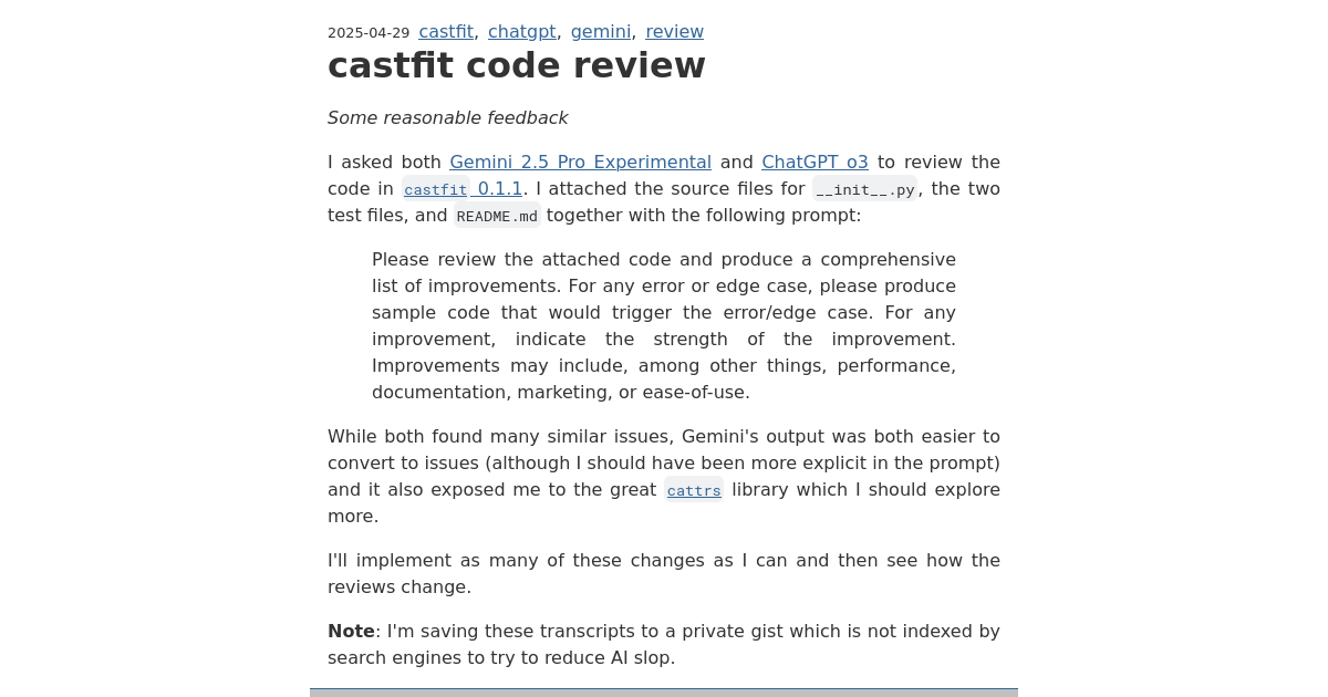castfit code review