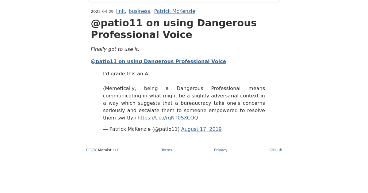 Patrick McKenzie on using Dangerous Professional Voice
