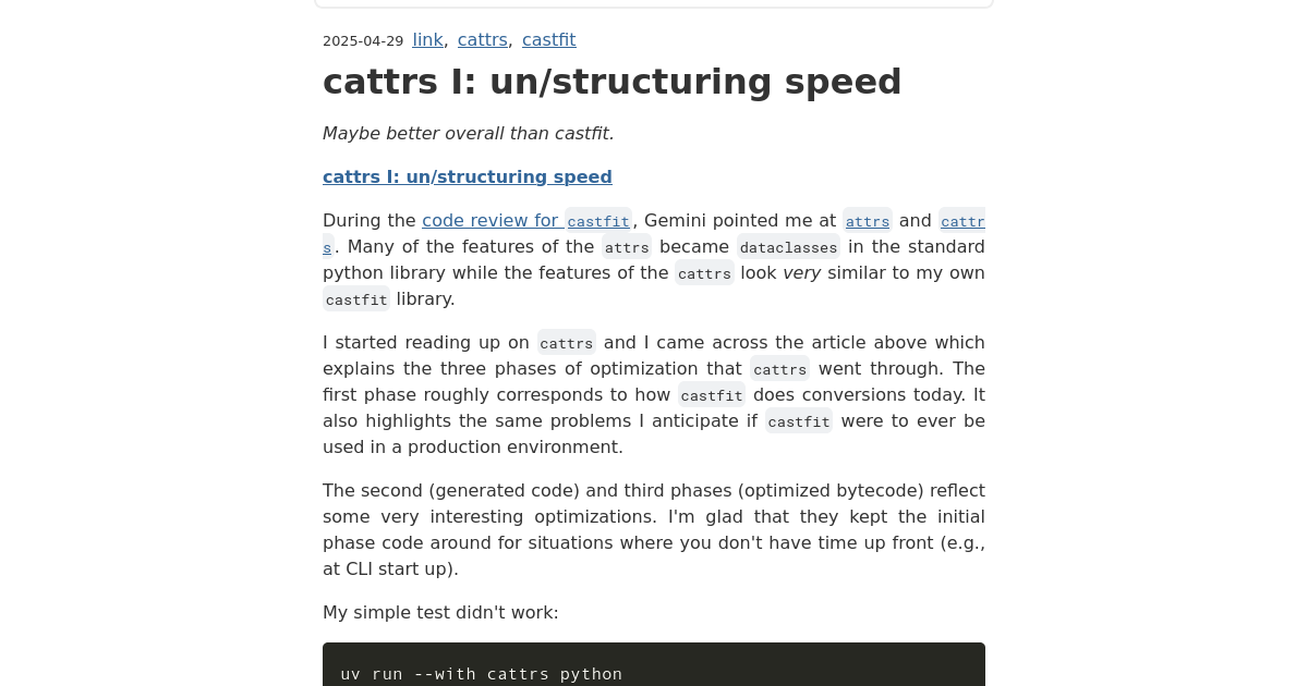 cattrs I: un/structuring speed