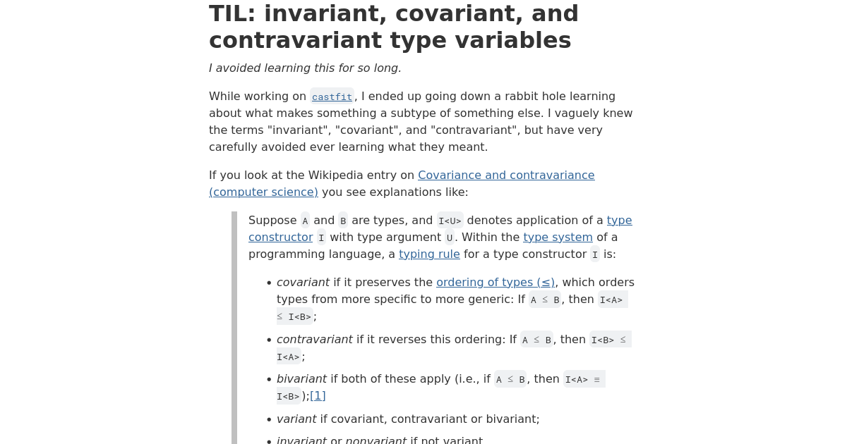 TIL: invariant, covariant, and contravariant type variables