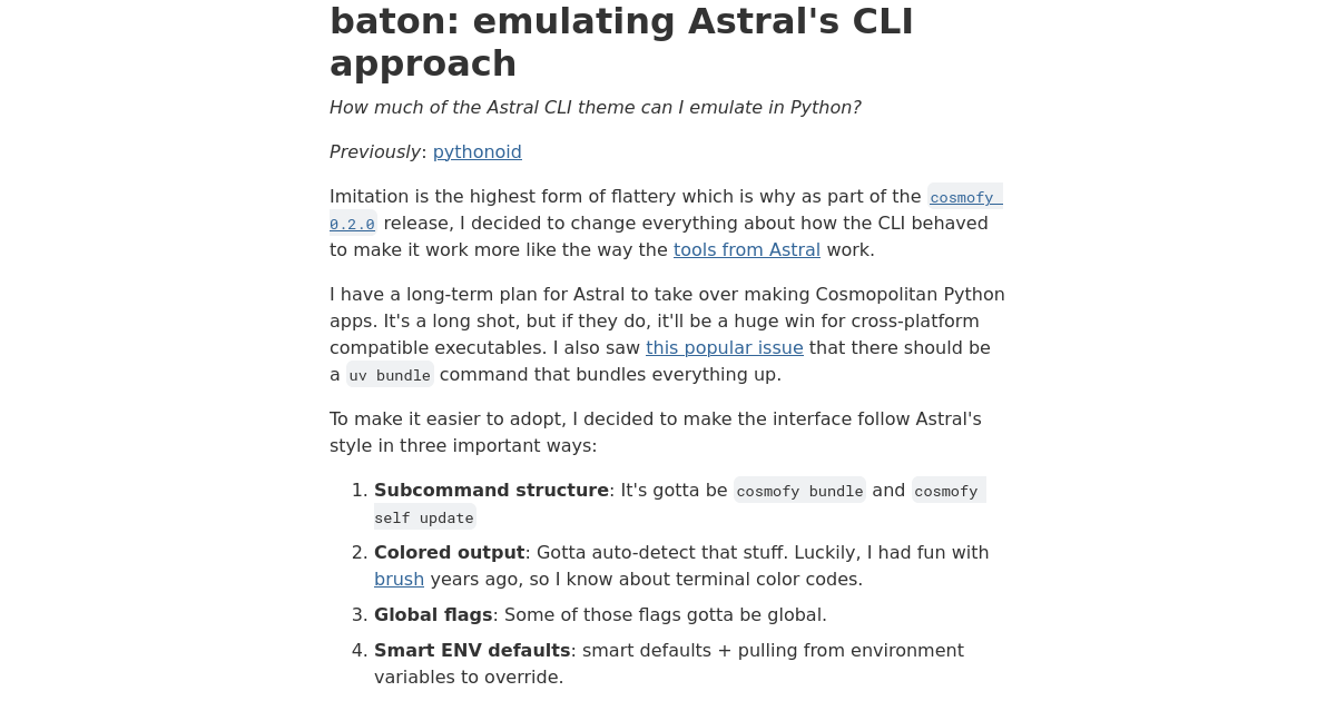 baton: emulating Astral's CLI approach