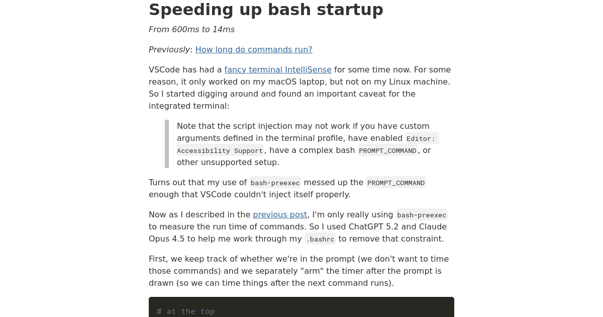 Speeding up bash startup
